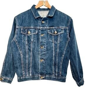 Spot Jeans Medium Blue Wash Denim Button Utility Pockets Barn Western Jacket
